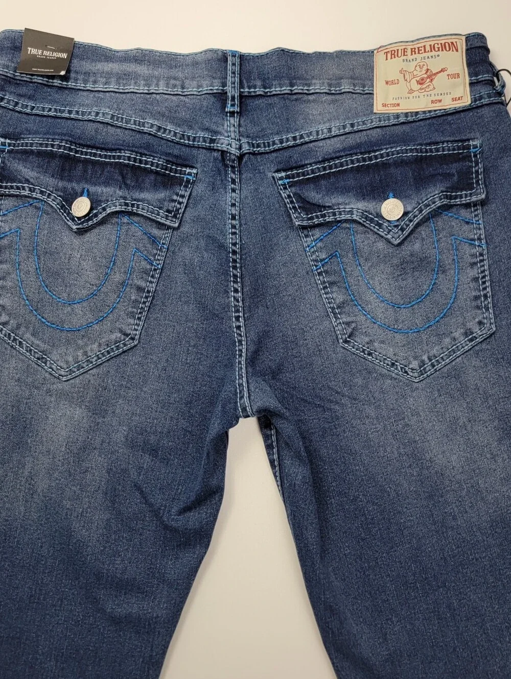 True Religion Geno Big T Flap Slim Jeans in Medium Blaze Wash Size 36X32 New